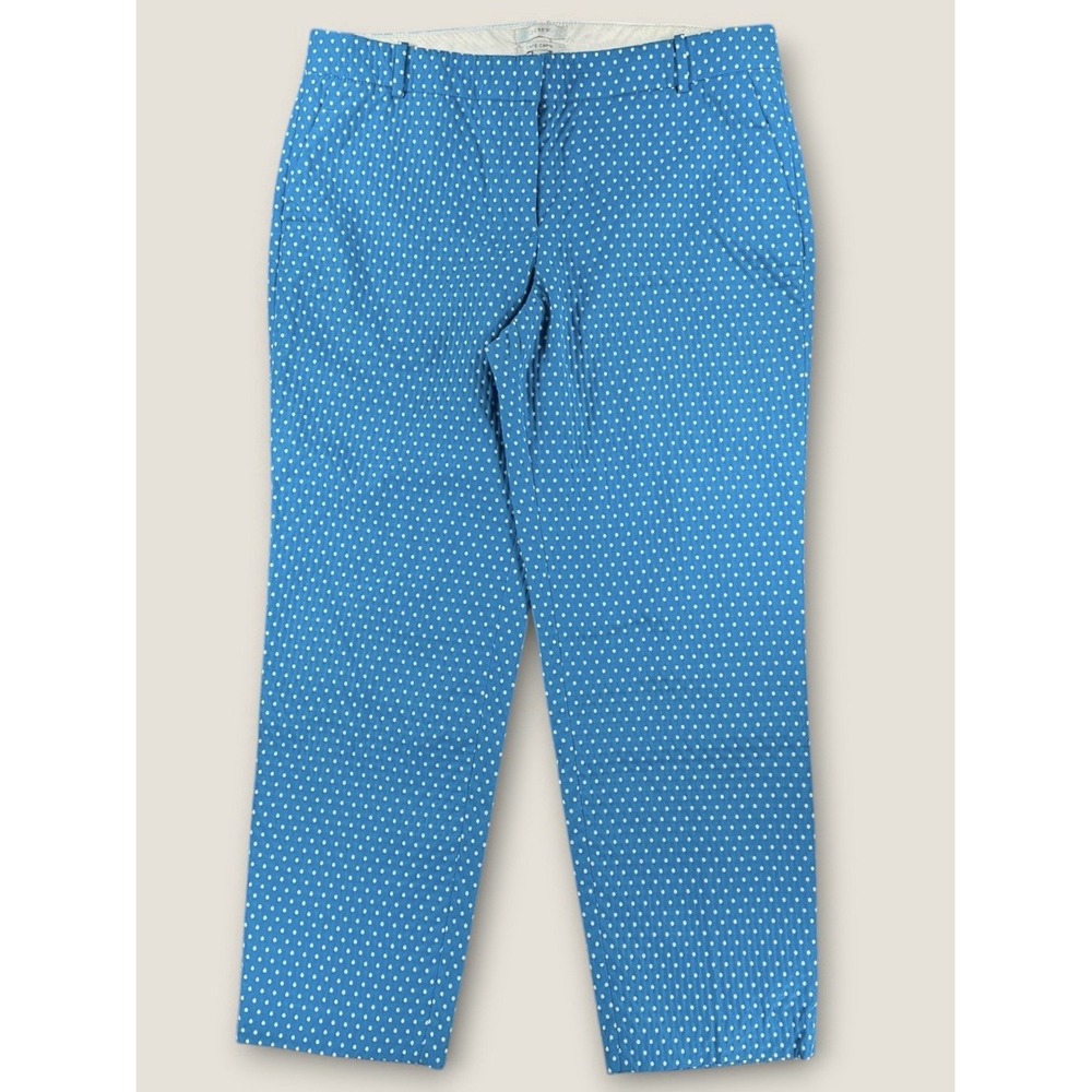 J. Crew Cafe Capri Pants 10 Blue White Polka Dot Textured Cropped Chino Womens